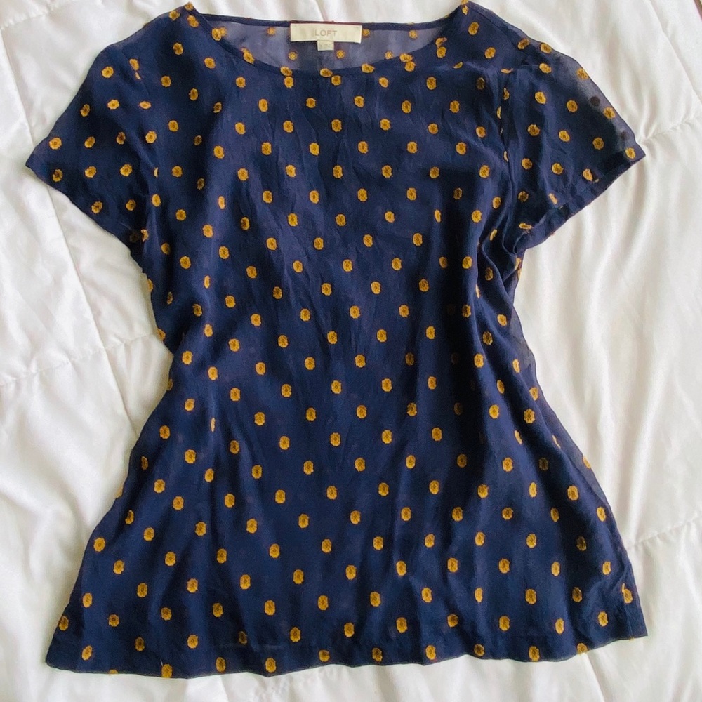 Classy Navy Embroidered LOFT Blouse